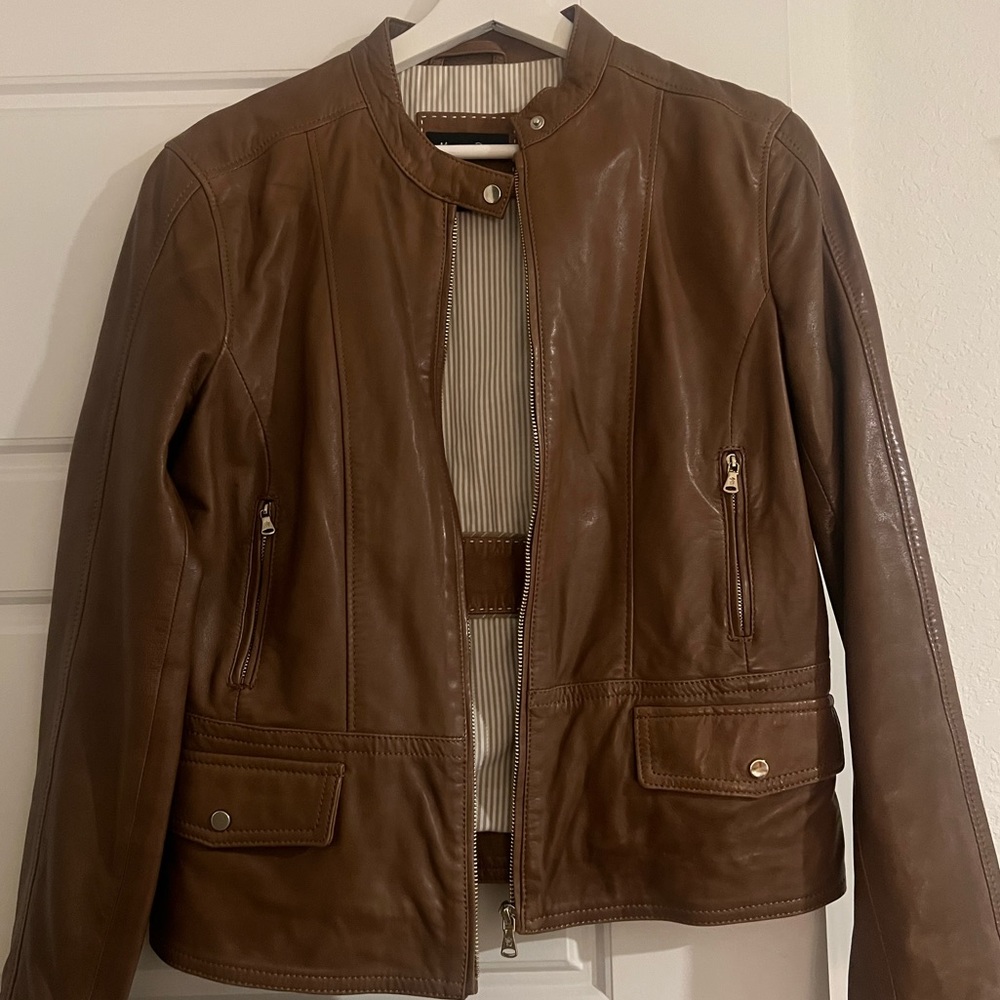 Massimo Dutti - genuine leather jacket - brown - M